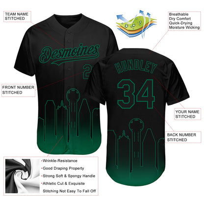 Custom Black Kelly Green 3D Dallas City Edition Fade Fasion Authentic Baseball Jersey - Sky-Custom