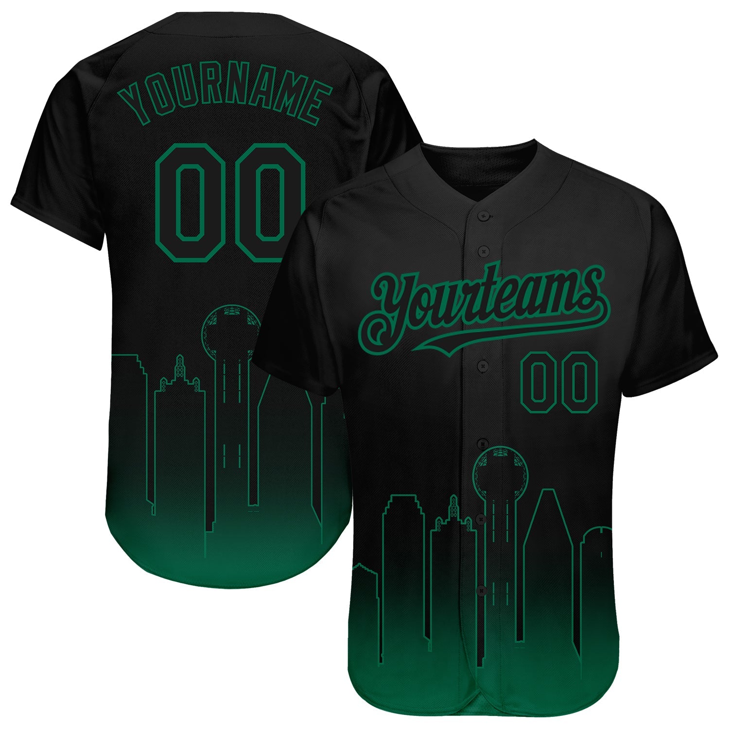 Custom Black Kelly Green 3D Dallas City Edition Fade Fasion Authentic Baseball Jersey - Sky-Custom
