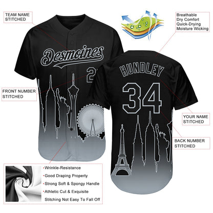 Custom Black Silver 3D Las Vegas City Edition Fade Fasion Authentic Baseball Jersey - Sky-Custom