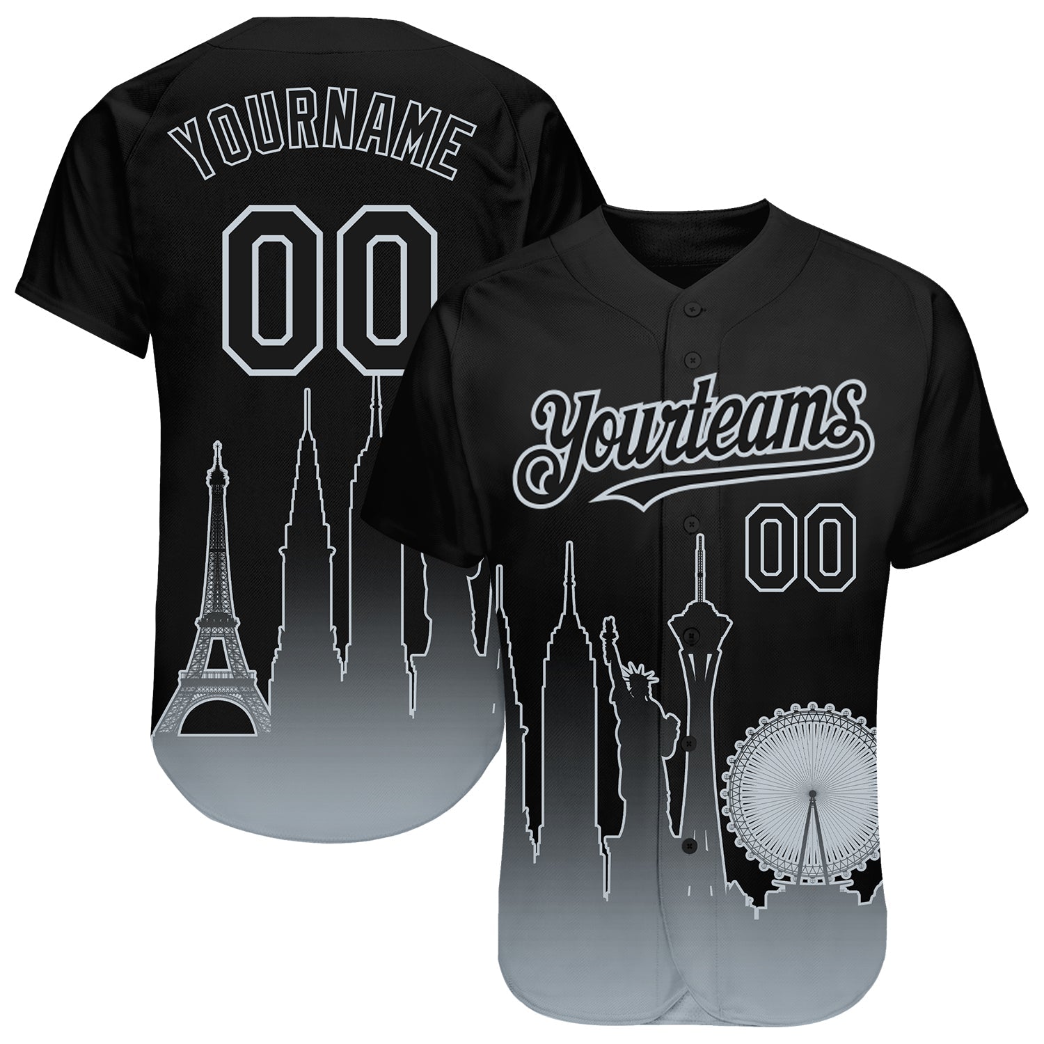 Custom Black Silver 3D Las Vegas City Edition Fade Fasion Authentic Baseball Jersey - Sky-Custom