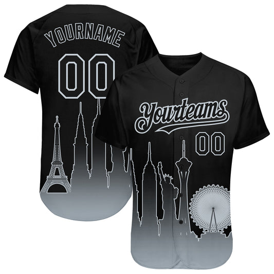 Custom Black Silver 3D Las Vegas City Edition Fade Fasion Authentic Baseball Jersey - Sky-Custom