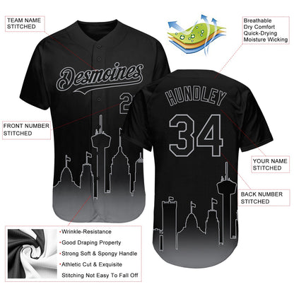 Custom Black Gray 3D San Antonio City Edition Fade Fasion Authentic Baseball Jersey - Sky-Custom
