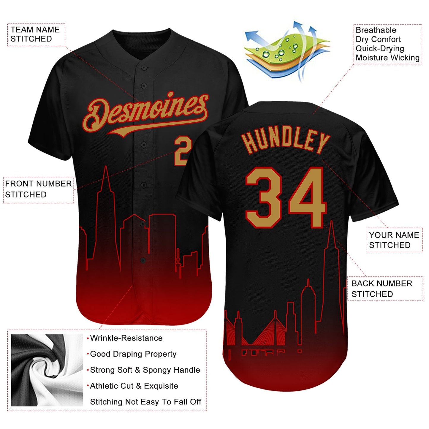 Custom Black Old Gold-Red 3D San Francisco City Edition Fade Fasion Authentic Baseball Jersey - Sky-Custom