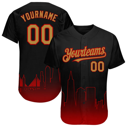 Custom Black Old Gold-Red 3D San Francisco City Edition Fade Fasion Authentic Baseball Jersey - Sky-Custom