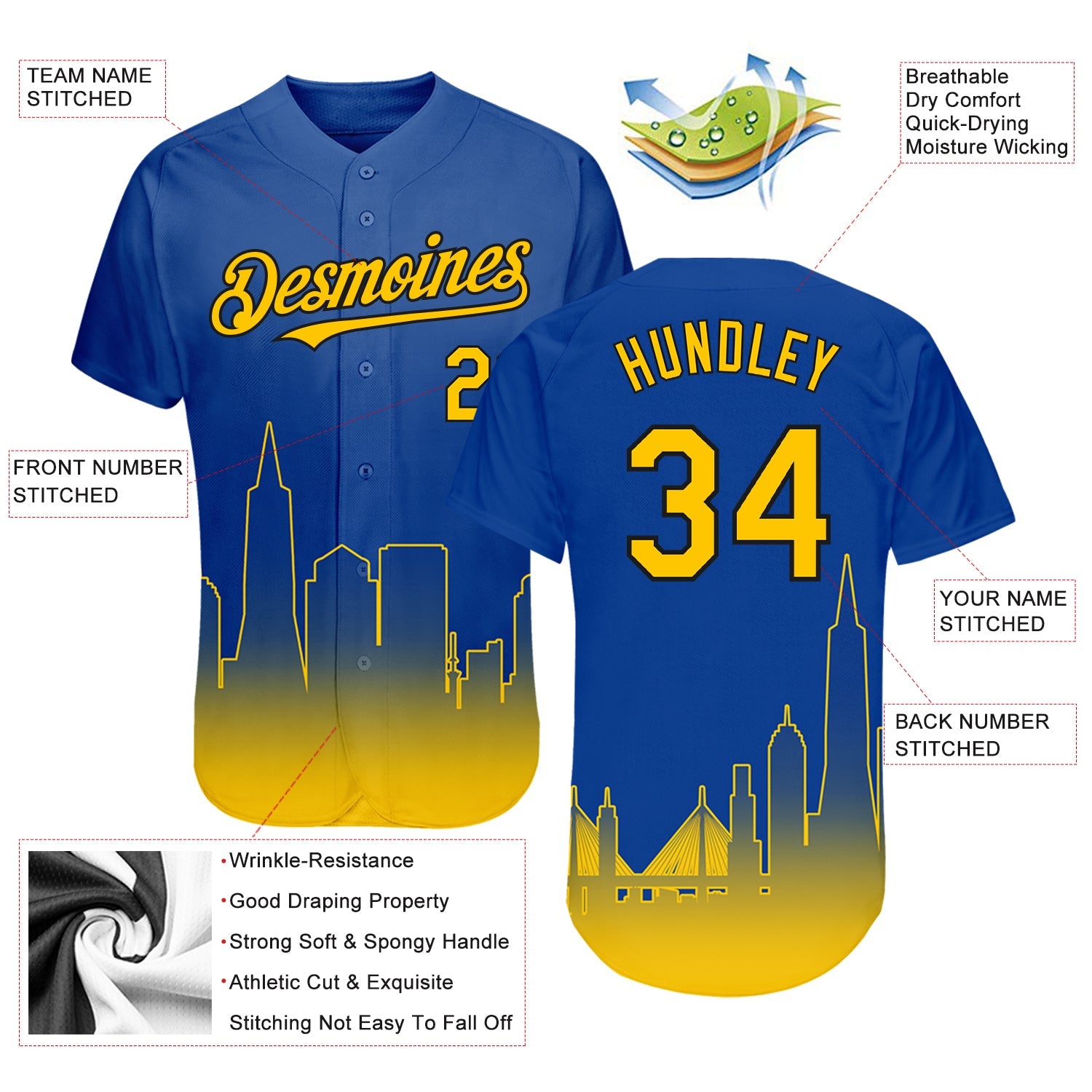 Custom Royal Yellow-Black 3D San Francisco City Edition Fade Fasion Authentic Baseball Jersey - Sky-Custom