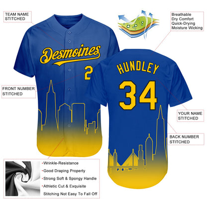 Custom Royal Yellow-Black 3D San Francisco City Edition Fade Fasion Authentic Baseball Jersey - Sky-Custom