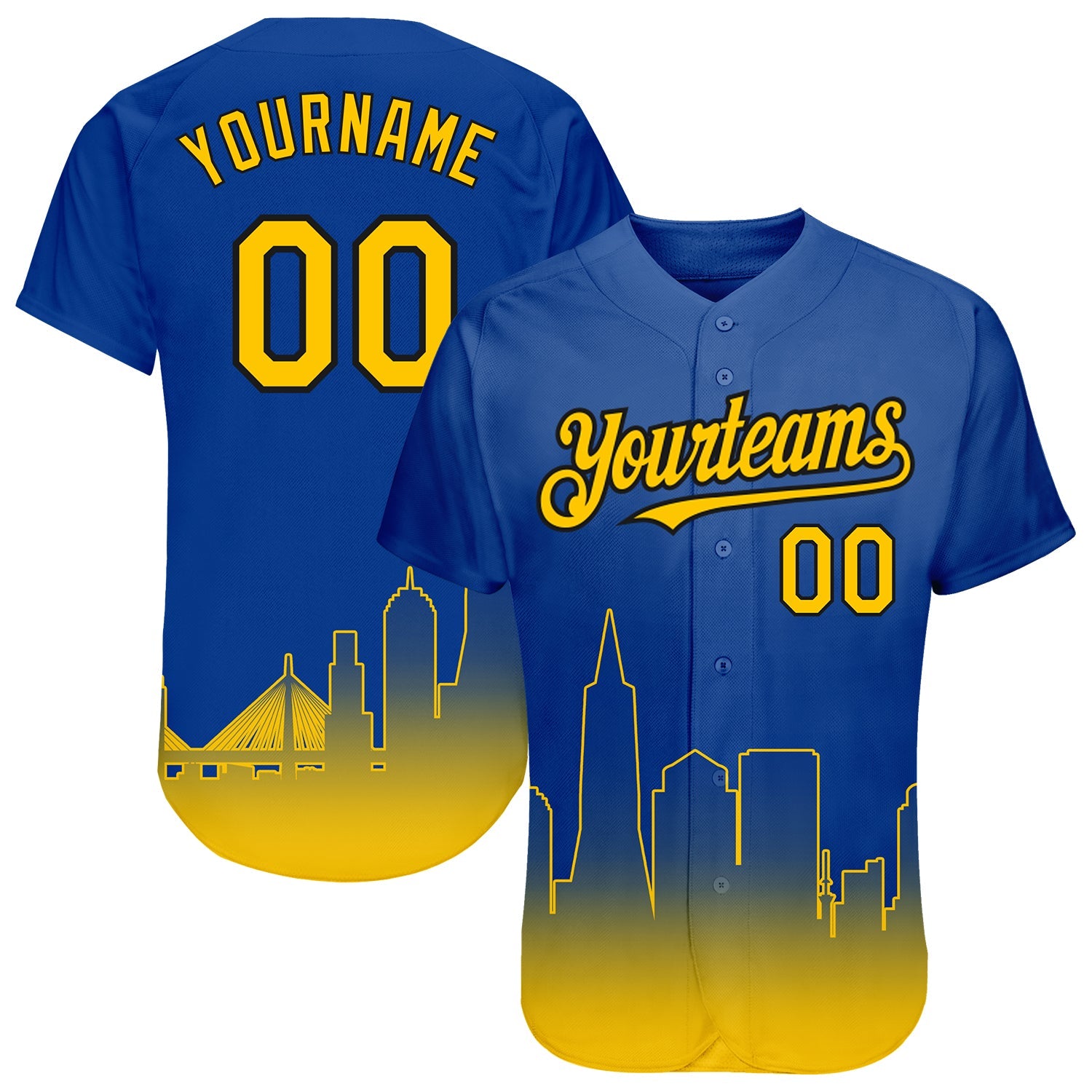 Custom Royal Yellow-Black 3D San Francisco City Edition Fade Fasion Authentic Baseball Jersey - Sky-Custom