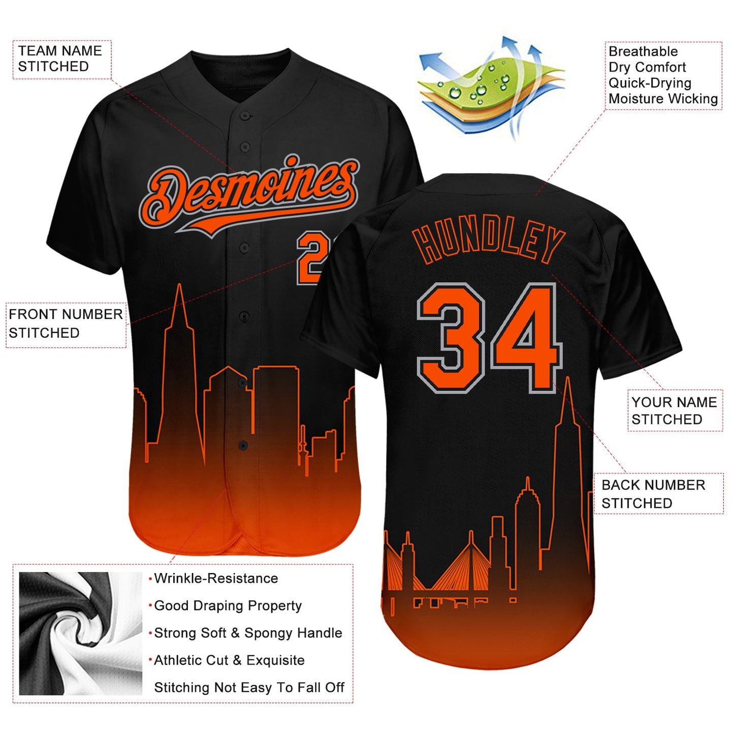 Custom Black Orange-Gray 3D San Francisco City Edition Fade Fasion Authentic Baseball Jersey - Sky-Custom