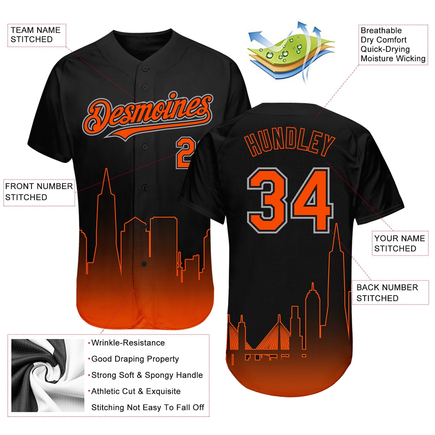Custom Black Orange-Gray 3D San Francisco City Edition Fade Fasion Authentic Baseball Jersey - Sky-Custom