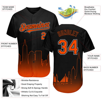 Custom Black Orange-Gray 3D San Francisco City Edition Fade Fasion Authentic Baseball Jersey - Sky-Custom