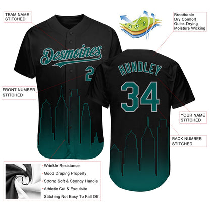 Custom Black Midnight Green-Gray 3D Philadelphia City Edition Fade Fasion Authentic Baseball Jersey - Sky-Custom