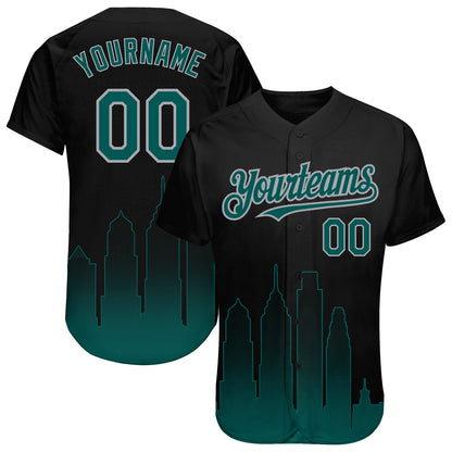 Custom Black Midnight Green-Gray 3D Philadelphia City Edition Fade Fasion Authentic Baseball Jersey - Sky-Custom