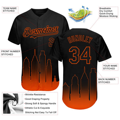 Custom Black Orange 3D Philadelphia City Edition Fade Fasion Authentic Baseball Jersey - Sky-Custom