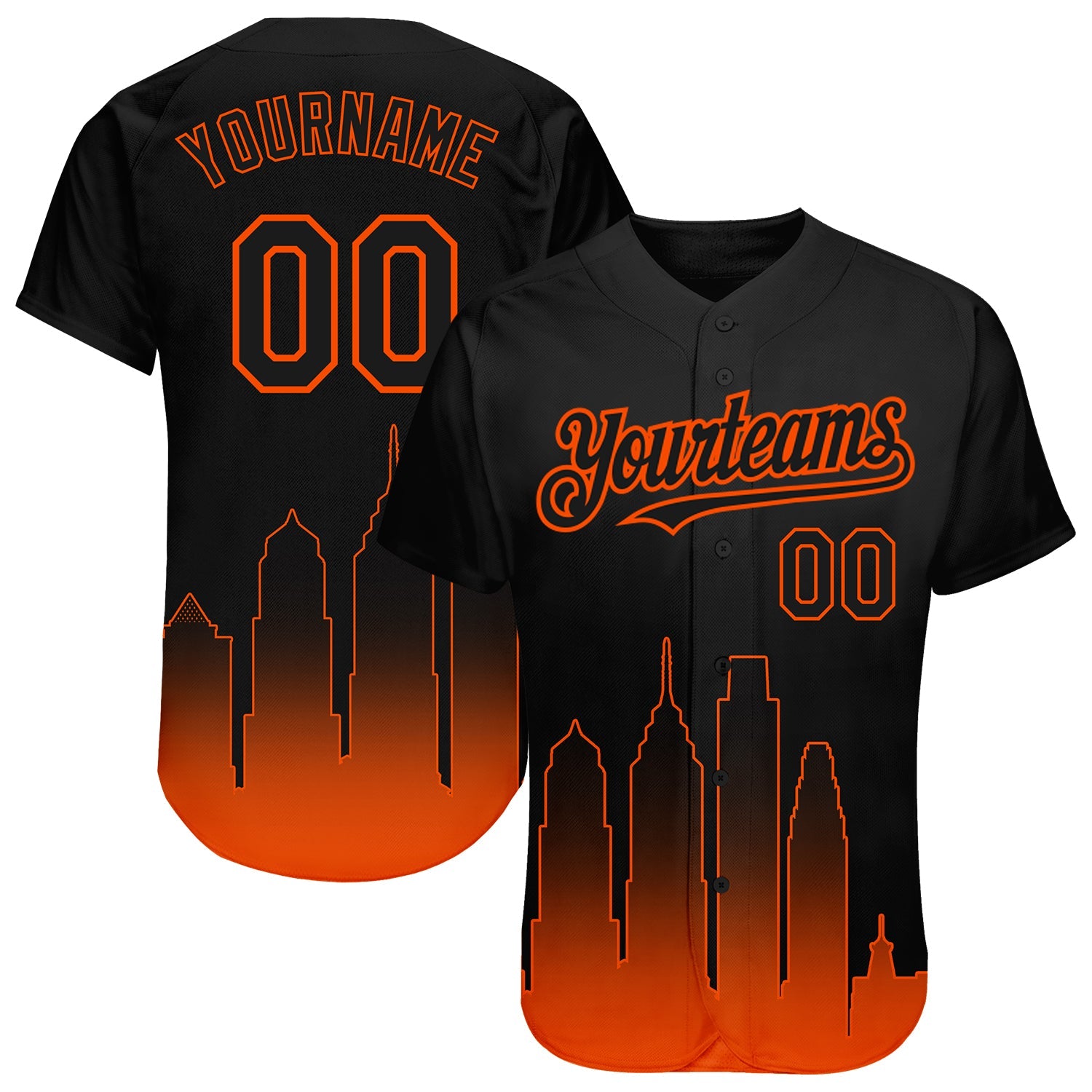 Custom Black Orange 3D Philadelphia City Edition Fade Fasion Authentic Baseball Jersey - Sky-Custom