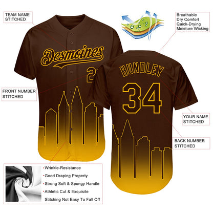 Custom Brown Gold 3D San Diego City Edition Fade Fasion Authentic Baseball Jersey - Sky-Custom