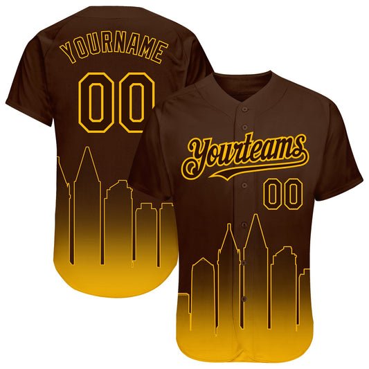 Custom Brown Gold 3D San Diego City Edition Fade Fasion Authentic Baseball Jersey - Sky-Custom