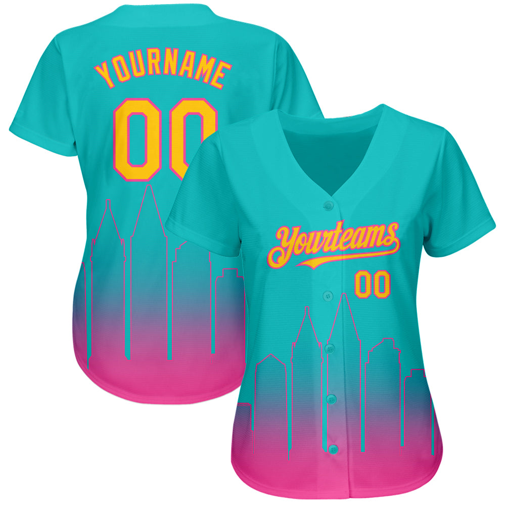 Custom Aqua Yellow-Pink 3D San Diego City Edition Fade Fasion Authentic Baseball Jersey - Sky-Custom