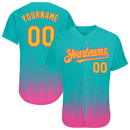 Custom Aqua Yellow-Pink 3D San Diego City Edition Fade Fasion Authentic Baseball Jersey - Sky-Custom