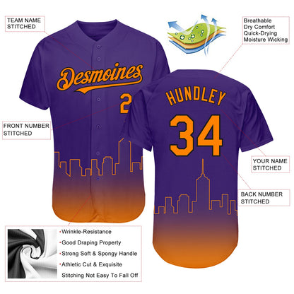 Custom Purple Bay Orange-Black 3D Phoenix City Edition Fade Fasion Authentic Baseball Jersey - Sky-Custom