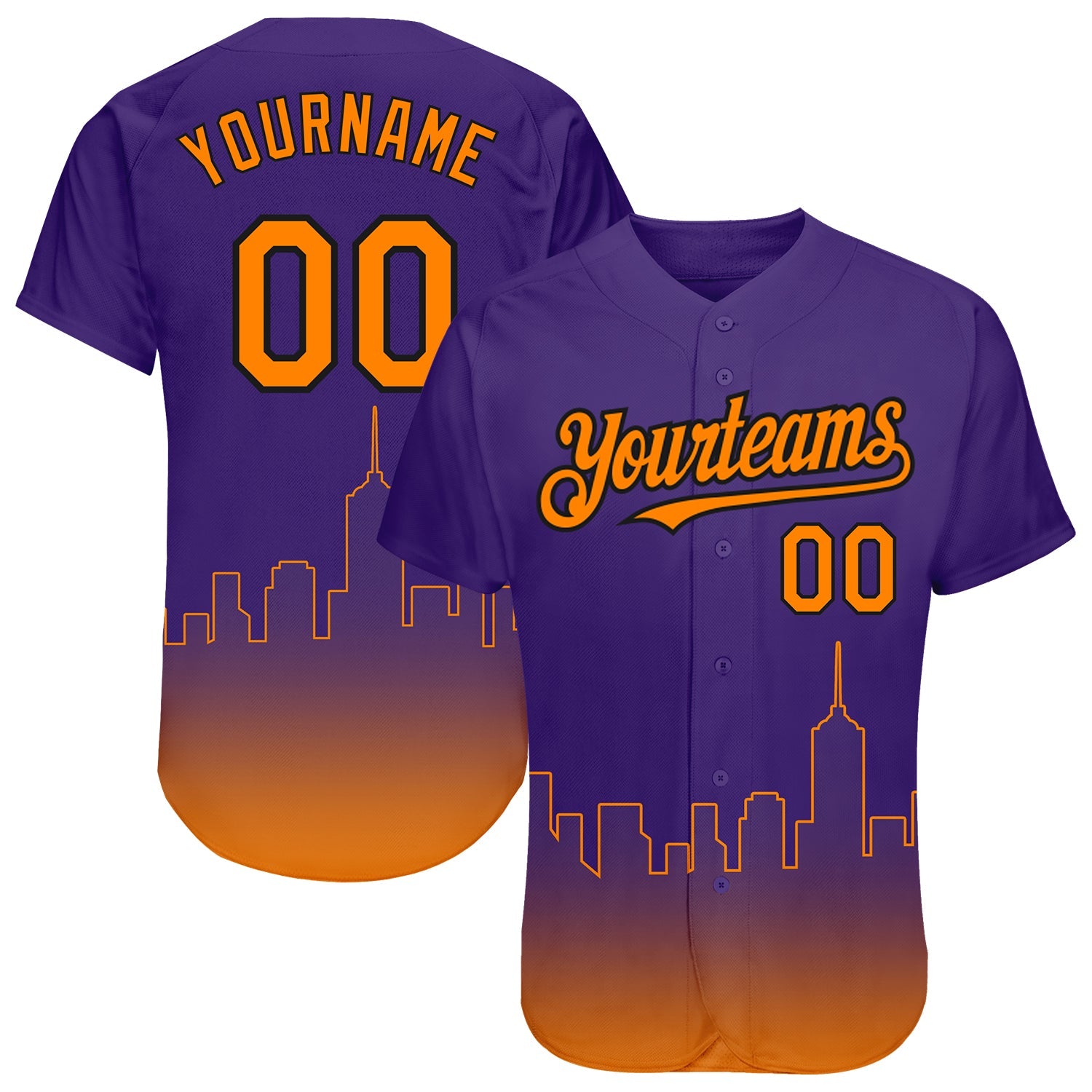 Custom Purple Bay Orange-Black 3D Phoenix City Edition Fade Fasion Authentic Baseball Jersey - Sky-Custom