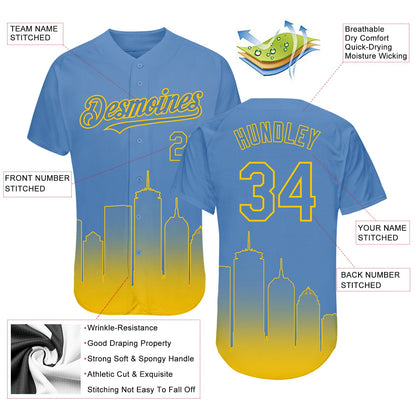 Custom Light Blue Yellow 3D Boston City Edition Fade Fasion Authentic Baseball Jersey - Sky-Custom