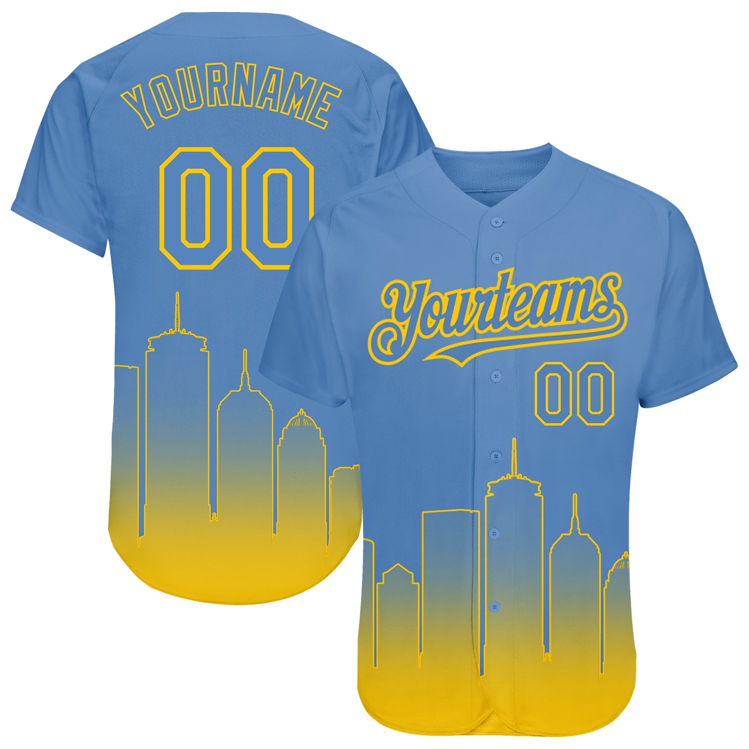 Custom Light Blue Yellow 3D Boston City Edition Fade Fasion Authentic Baseball Jersey - Sky-Custom