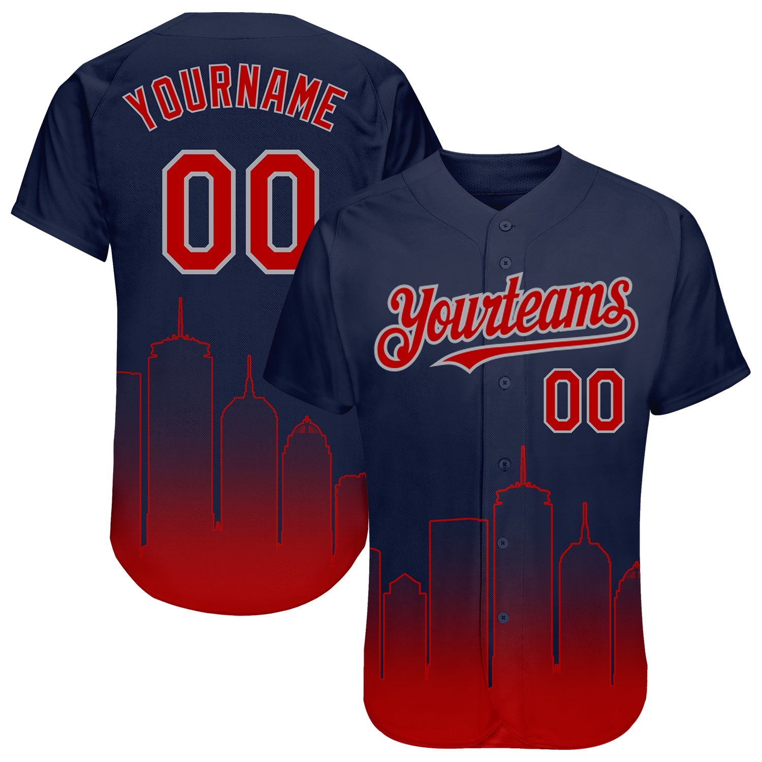 Custom Navy Red-Gray 3D Boston City Edition Fade Fasion Authentic Baseball Jersey - Sky-Custom