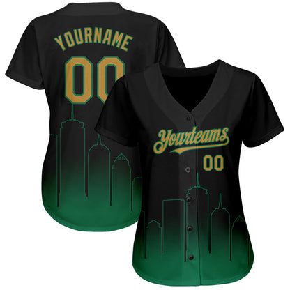 Custom Black Old Gold-Kelly Green 3D Boston City Edition Fade Fasion Authentic Baseball Jersey - Sky-Custom