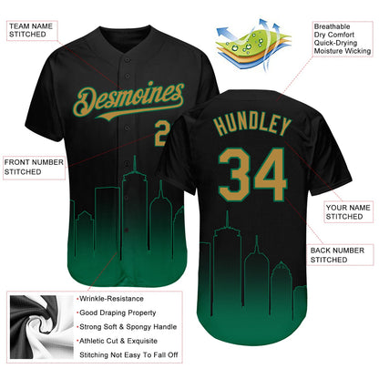 Custom Black Old Gold-Kelly Green 3D Boston City Edition Fade Fasion Authentic Baseball Jersey - Sky-Custom