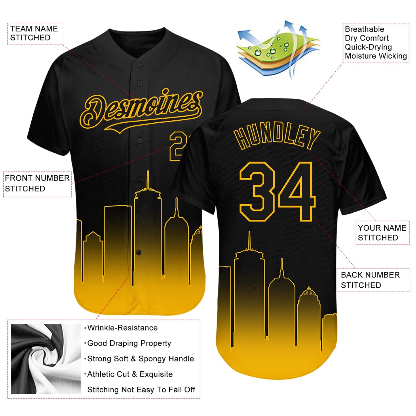 Custom Black Gold 3D Boston City Edition Fade Fasion Authentic Baseball Jersey - Sky-Custom