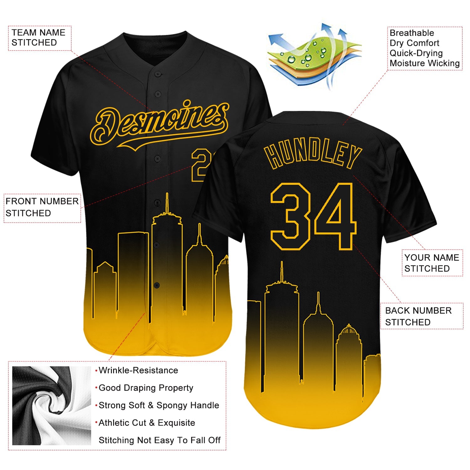 Custom Black Gold 3D Boston City Edition Fade Fasion Authentic Baseball Jersey - Sky-Custom