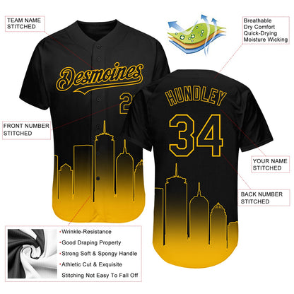 Custom Black Gold 3D Boston City Edition Fade Fasion Authentic Baseball Jersey - Sky-Custom