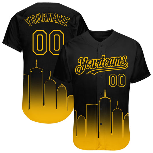 Custom Black Gold 3D Boston City Edition Fade Fasion Authentic Baseball Jersey - Sky-Custom