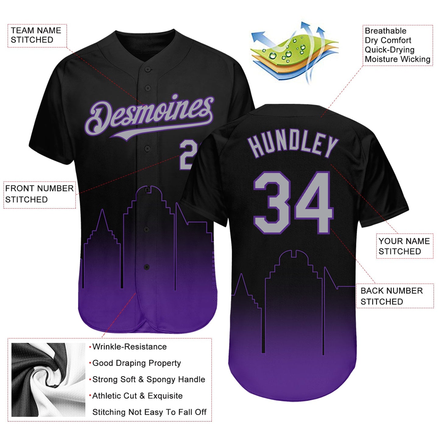 Custom Black Gray-Purple 3D Sacramento City Edition Fade Fasion Authentic Baseball Jersey - Sky-Custom