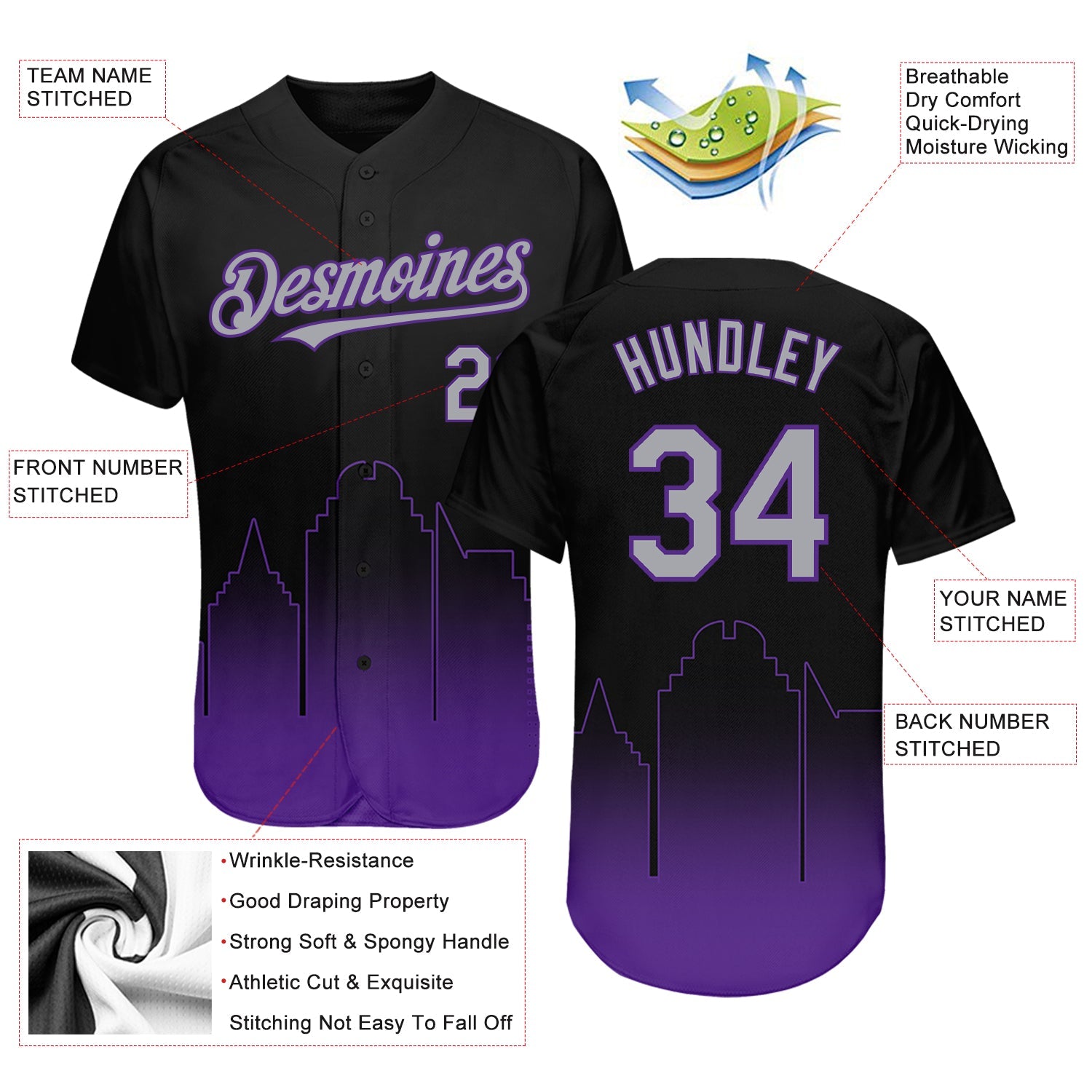 Custom Black Gray-Purple 3D Sacramento City Edition Fade Fasion Authentic Baseball Jersey - Sky-Custom