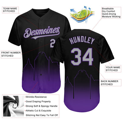 Custom Black Gray-Purple 3D Sacramento City Edition Fade Fasion Authentic Baseball Jersey - Sky-Custom