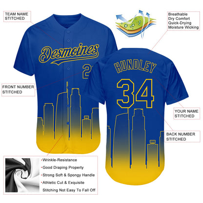 Custom Royal Yellow 3D Los Angeles City Edition Fade Fasion Authentic Baseball Jersey - Sky-Custom