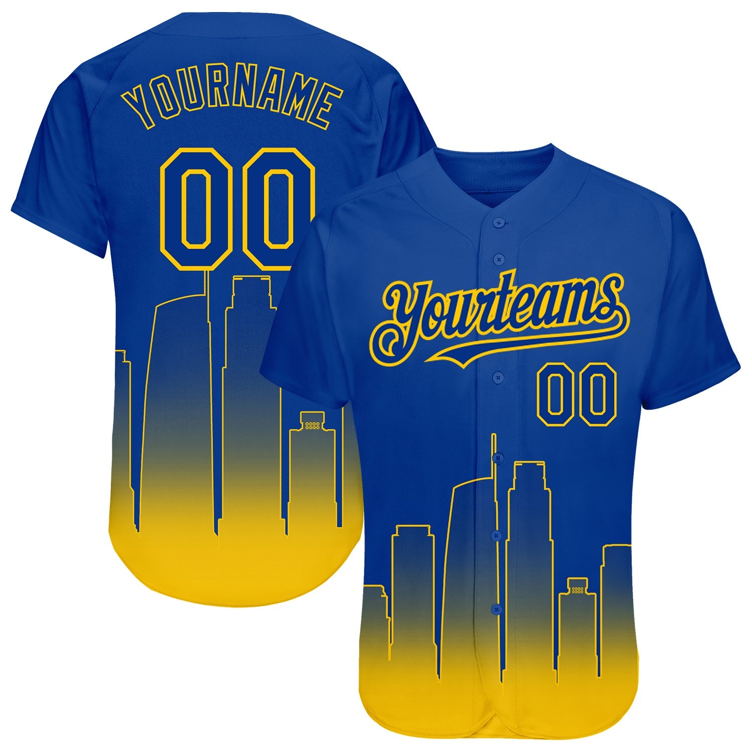 Custom Royal Yellow 3D Los Angeles City Edition Fade Fasion Authentic Baseball Jersey - Sky-Custom