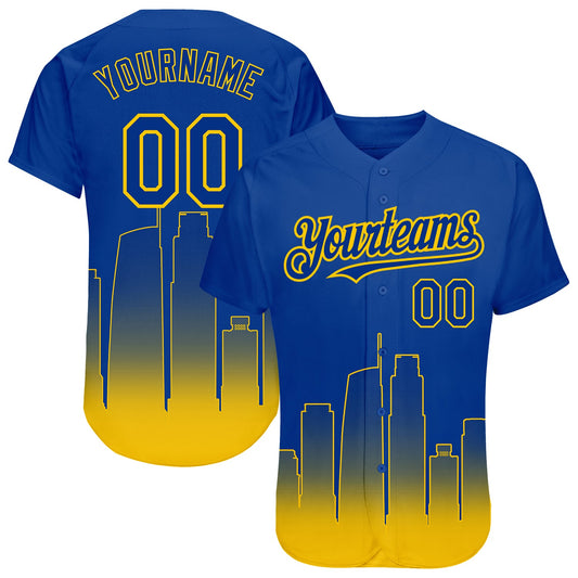 Custom Royal Yellow 3D Los Angeles City Edition Fade Fasion Authentic Baseball Jersey - Sky-Custom