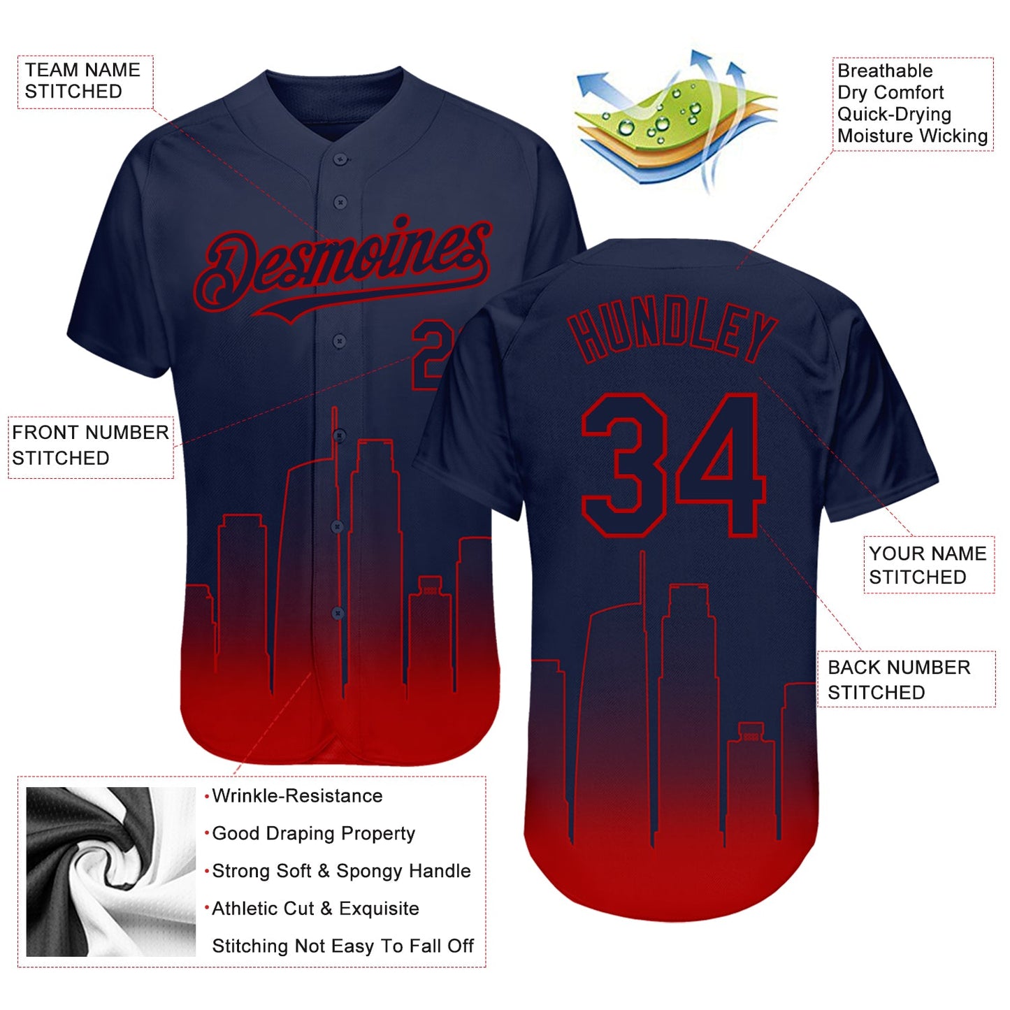Custom Navy Navy-Red 3D Los Angeles City Edition Fade Fasion Authentic Baseball Jersey - Sky-Custom