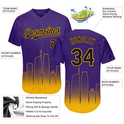 Custom Purple Black-Gold 3D Los Angeles City Edition Fade Fasion Authentic Baseball Jersey - Sky-Custom