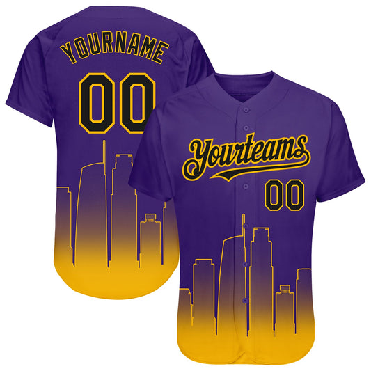 Custom Purple Black-Gold 3D Los Angeles City Edition Fade Fasion Authentic Baseball Jersey - Sky-Custom