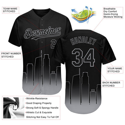 Custom Black-Gray 3D Los Angeles City Edition Fade Fasion Authentic Baseball Jersey - Sky-Custom
