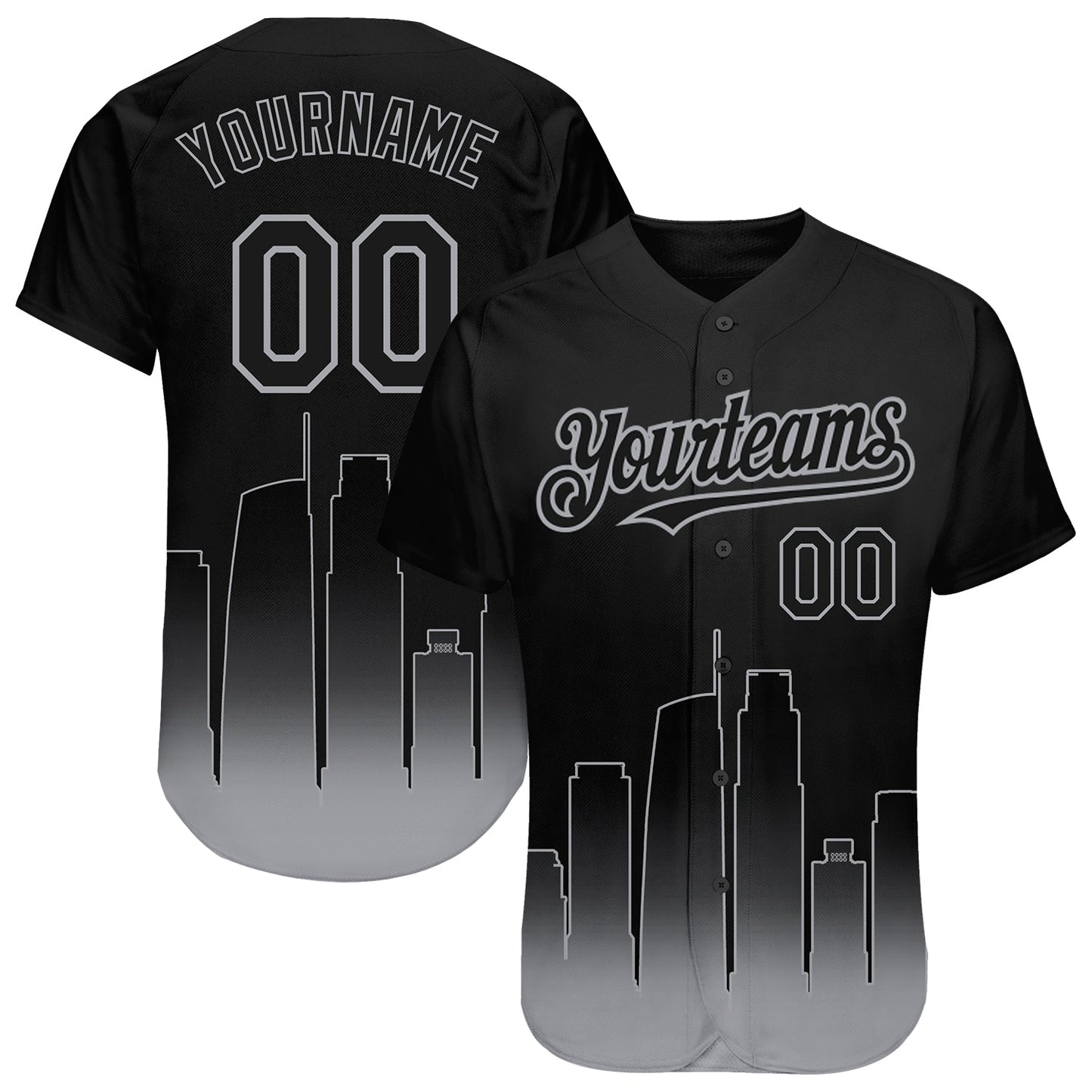 Custom Black-Gray 3D Los Angeles City Edition Fade Fasion Authentic Baseball Jersey - Sky-Custom