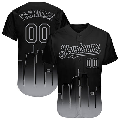 Custom Black-Gray 3D Los Angeles City Edition Fade Fasion Authentic Baseball Jersey - Sky-Custom