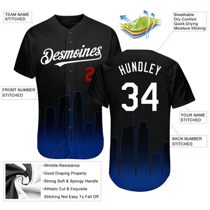 Custom Black White Royal-Red 3D Los Angeles City Edition Fade Fasion Authentic Baseball Jersey - Sky-Custom