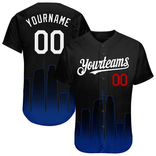 Custom Black White Royal-Red 3D Los Angeles City Edition Fade Fasion Authentic Baseball Jersey - Sky-Custom