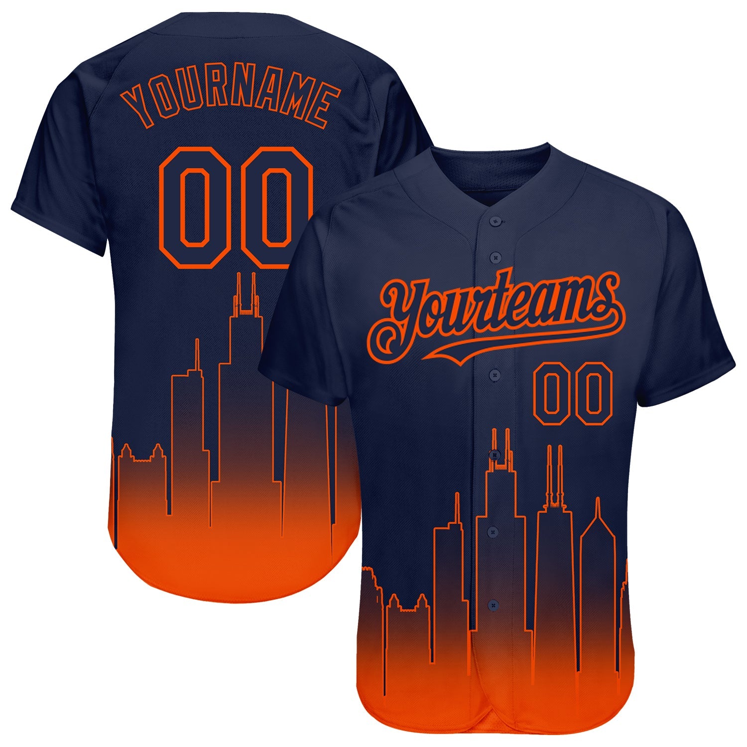 Custom Navy Orange 3D Chicago City Edition Fade Fasion Authentic Baseball Jersey - Sky-Custom
