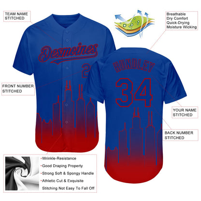 Custom Royal Red 3D Chicago City Edition Fade Fasion Authentic Baseball Jersey - Sky-Custom