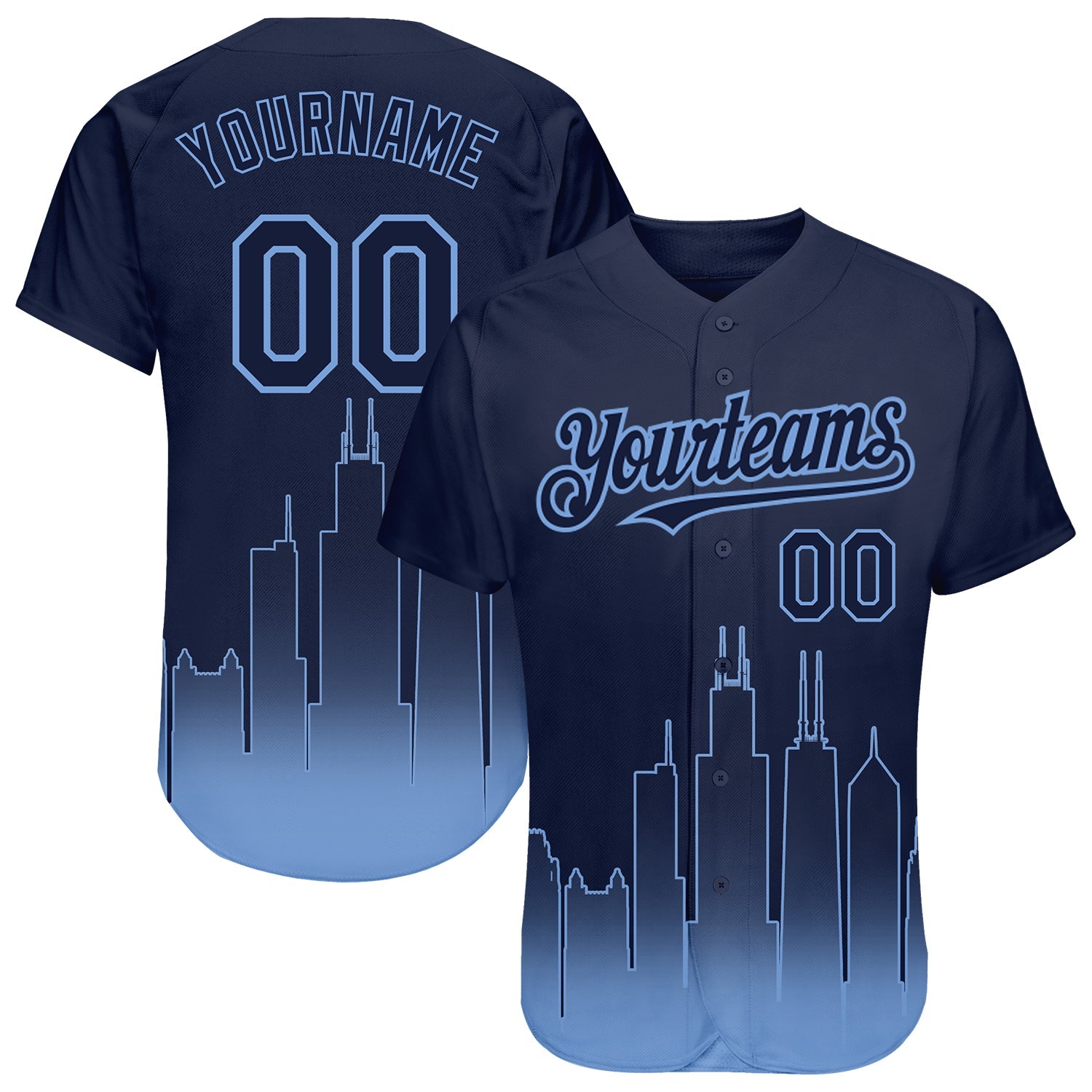 Custom Navy Light Blue 3D Chicago City Edition Fade Fasion Authentic Baseball Jersey - Sky-Custom